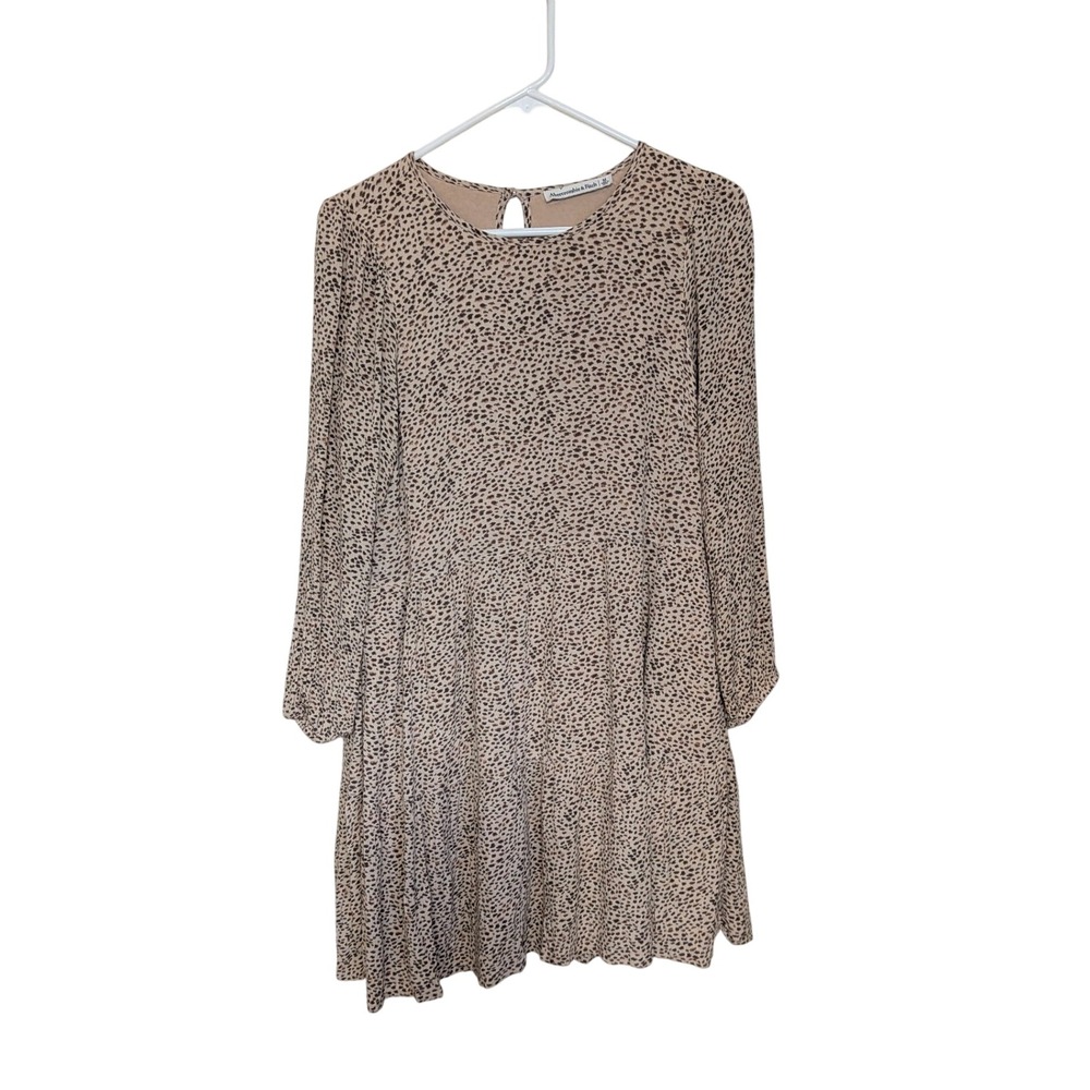 Abercrombie & Fitch Animal Print Tiered Mini Dress Tan Black Long Sleeve Medium